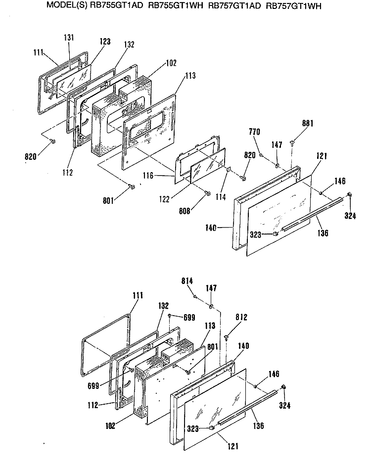 Section Diagram and Parts List for RB755GT1AD  Hotpoint Range