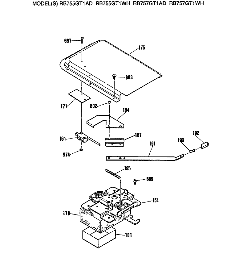 Section Diagram and Parts List for RB755GT1AD  Hotpoint Range