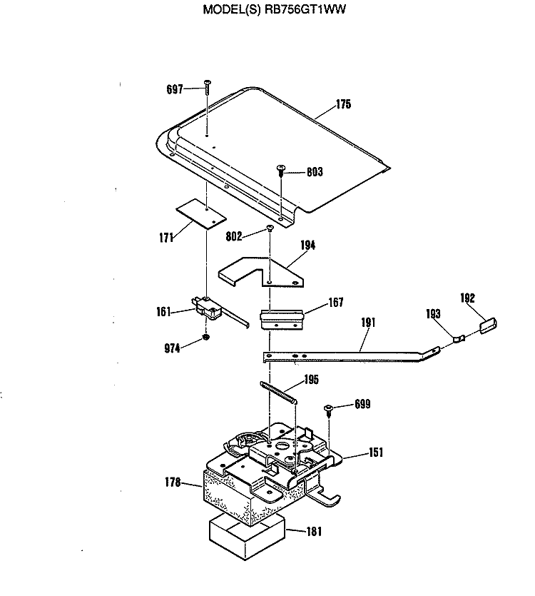 Section Diagram and Parts List for RB756GT1WW  Hotpoint Range