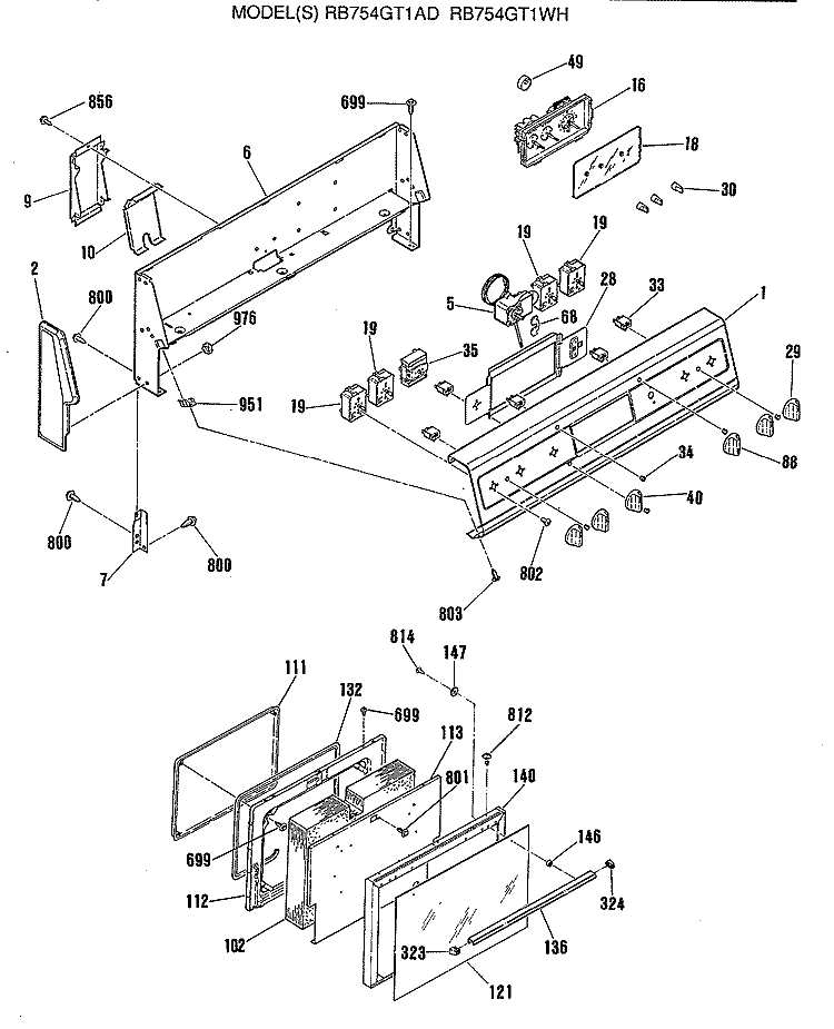 Section Diagram and Parts List for RB754GT1AD  Hotpoint Range