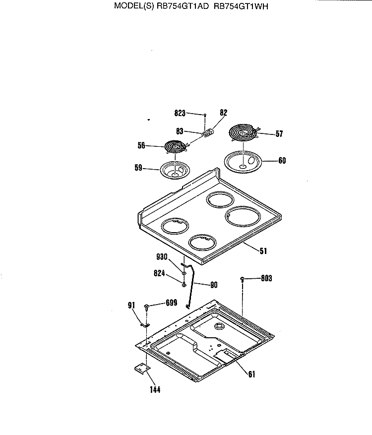 Section Diagram and Parts List for RB754GT1AD  Hotpoint Range
