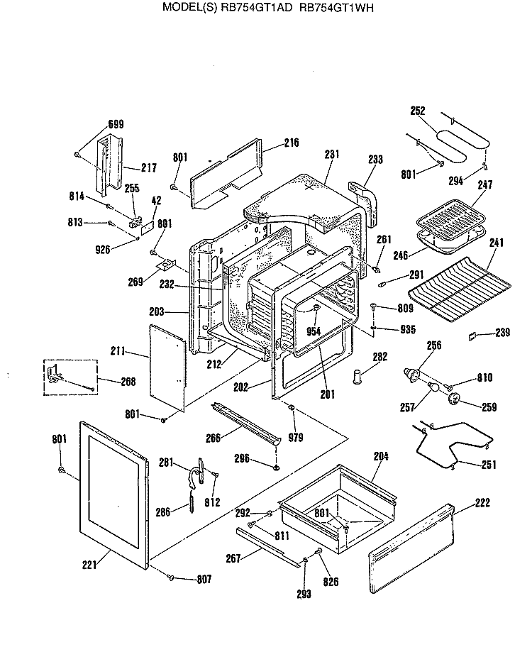 Section Diagram and Parts List for RB754GT1AD  Hotpoint Range