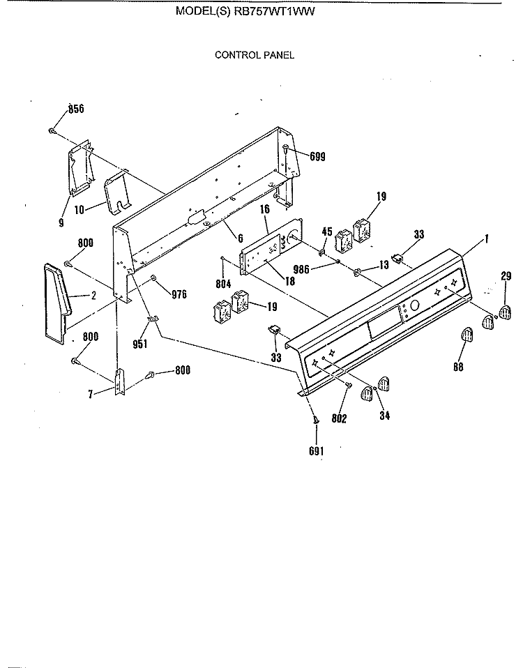 CONTROL PANEL Diagram and Parts List for RB757WT1WW  Hotpoint Range