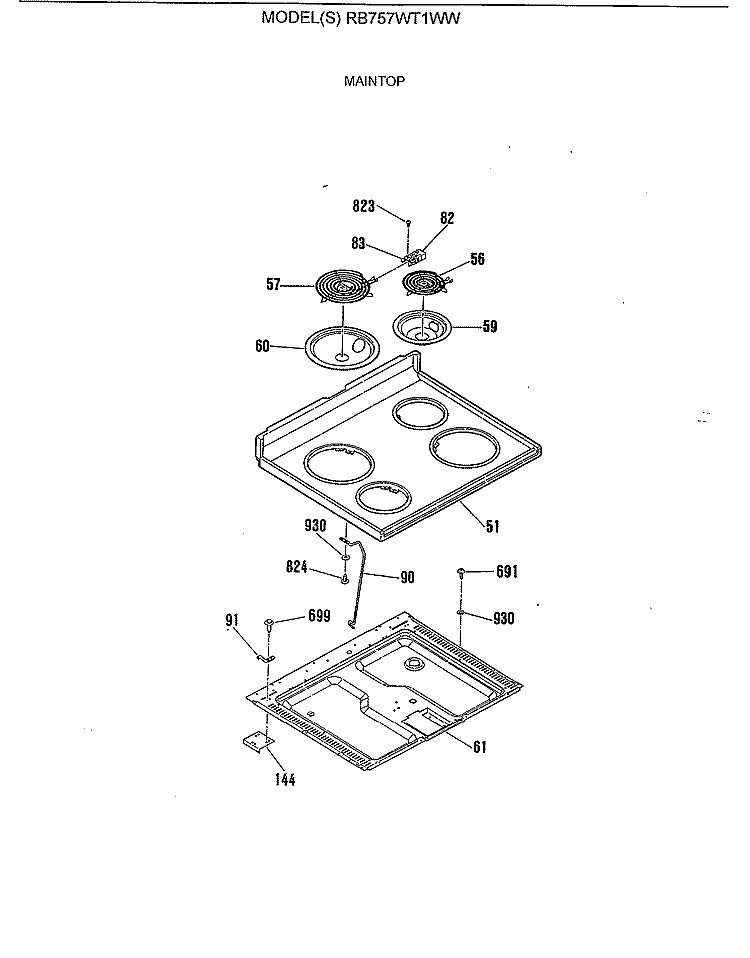 MAINTOP Diagram and Parts List for RB757WT1WW  Hotpoint Range