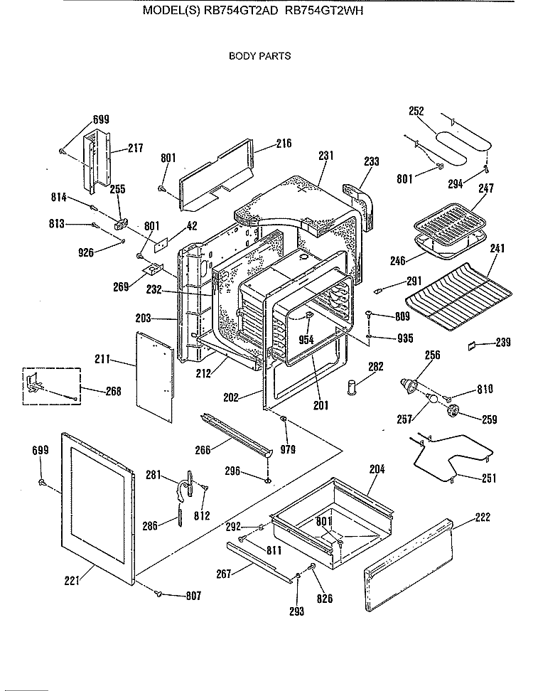 BODY PARTS Diagram and Parts List for RB754GT2AD  Hotpoint Range