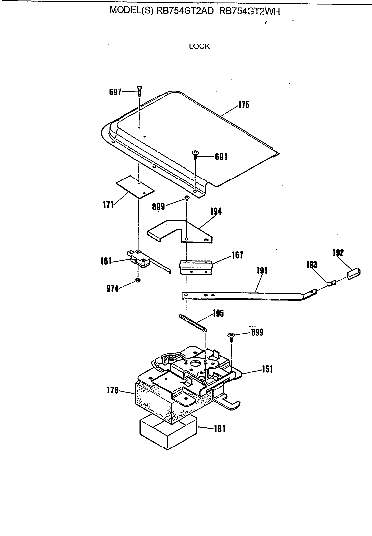 LOCK Diagram and Parts List for RB754GT2AD  Hotpoint Range