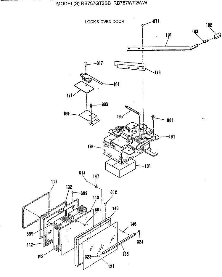 LOCK & OVEN DOOR Diagram and Parts List for RB787WT2WW  Hotpoint Range