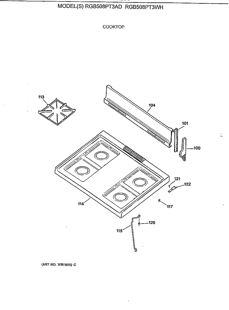 COOKTOP Diagram and Parts List for RGB508PT3AD  Hotpoint Range