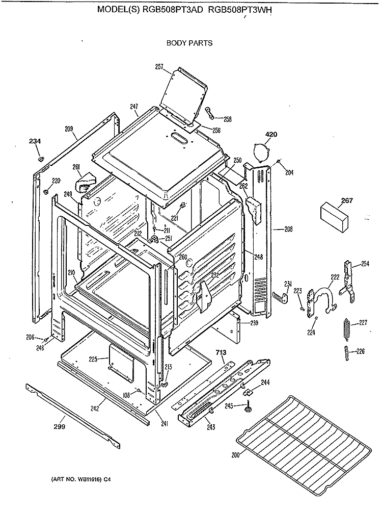 BODY PARTS Diagram and Parts List for RGB508PT3AD  Hotpoint Range