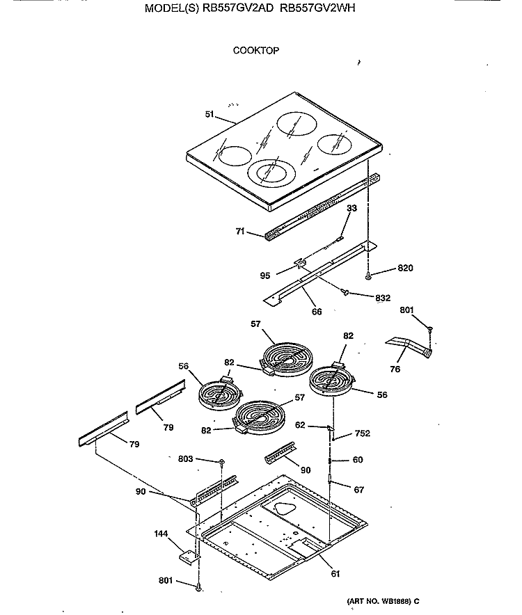 COOKTOP Diagram and Parts List for RB557GV2AD  Hotpoint Range