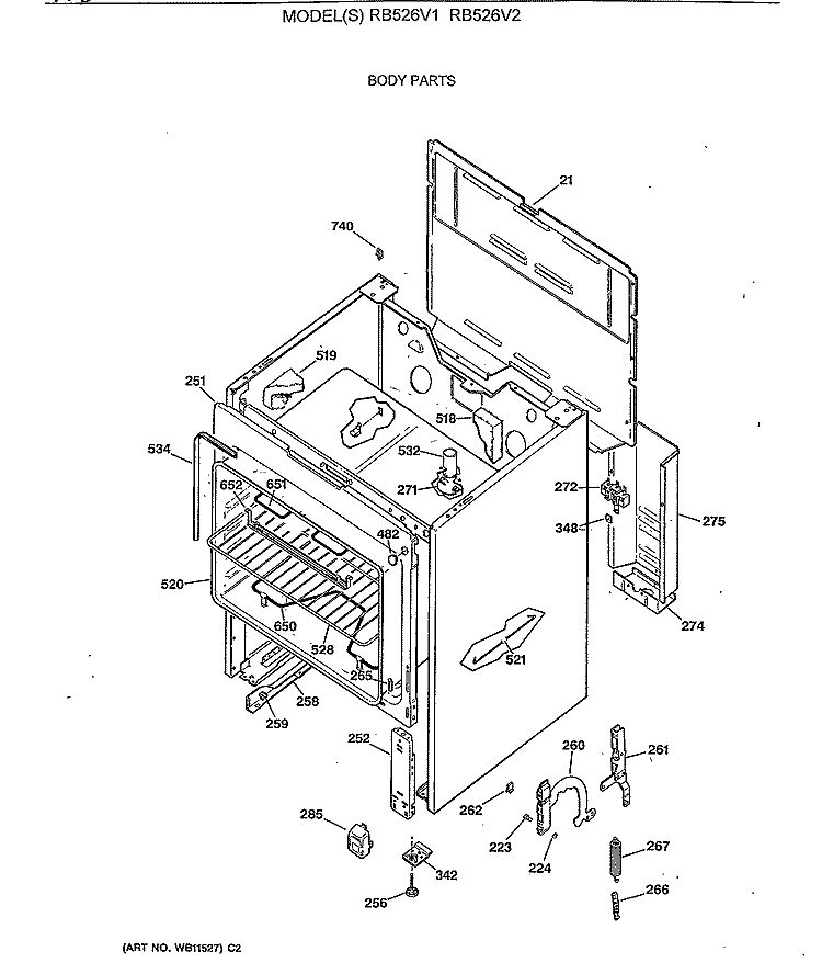 BODY PARTS Diagram and Parts List for RB526V2  Hotpoint Range