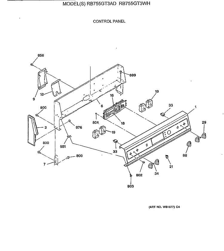 CONTROL PANEL Diagram and Parts List for RB755GT3AD  Hotpoint Range