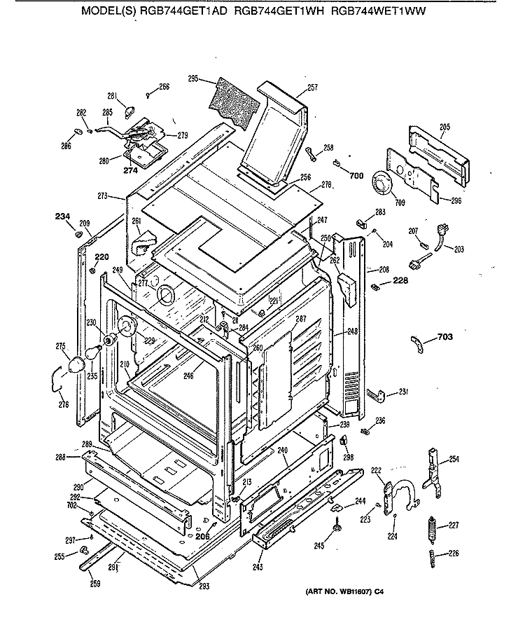 Section Diagram and Parts List for RGB744GET1WH  Hotpoint Range