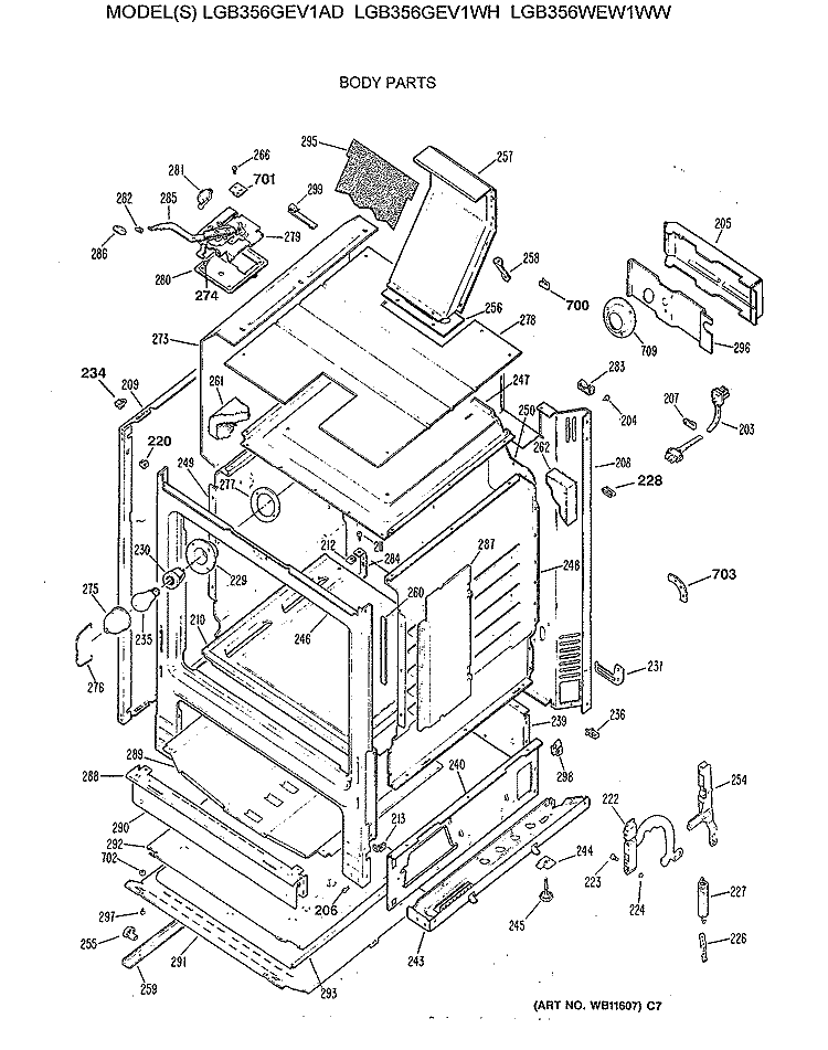 BODY PARTS Diagram and Parts List for LGB356WEW1WW  General Electric Cooktop