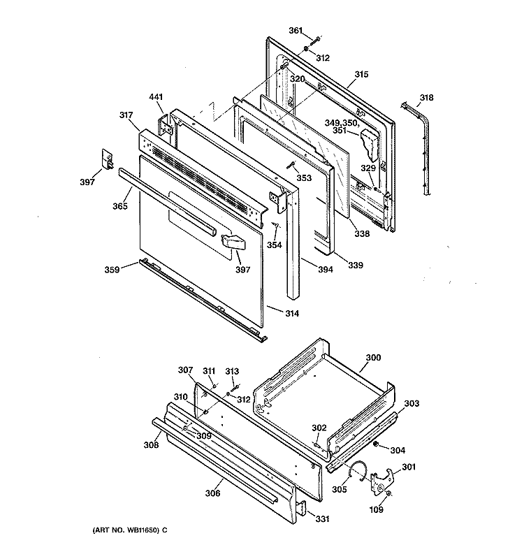 DOOR & DRAWER PARTS Diagram and Parts List for JGBS23BEW2AD  General Electric Range