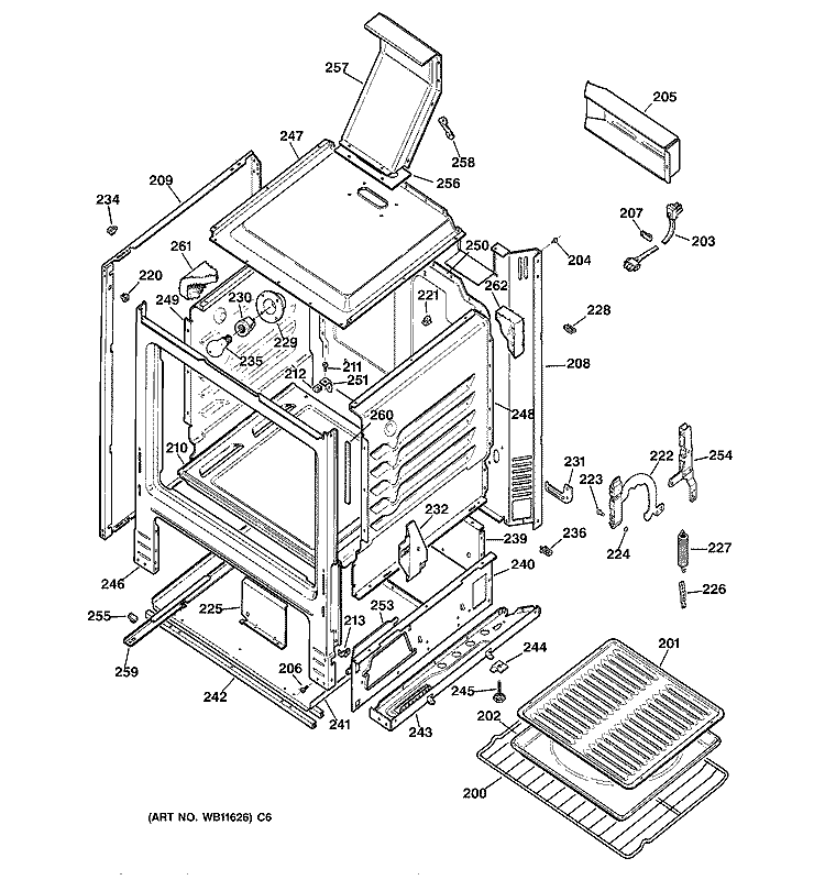 BODY PARTS Diagram and Parts List for JGBS22BEW1WH  General Electric Range