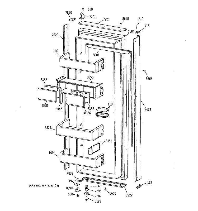 FRESH FOOD DOOR Diagram and Parts List for ZISW42DYA  General Electric Refrigerator