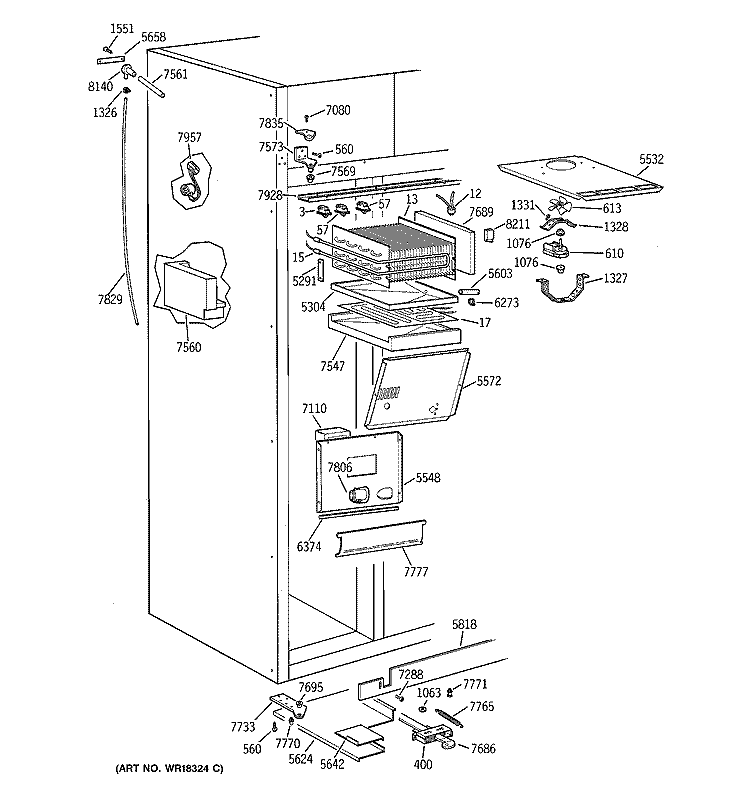 FREEZER SECTION Diagram and Parts List for ZISW42DYA  General Electric Refrigerator