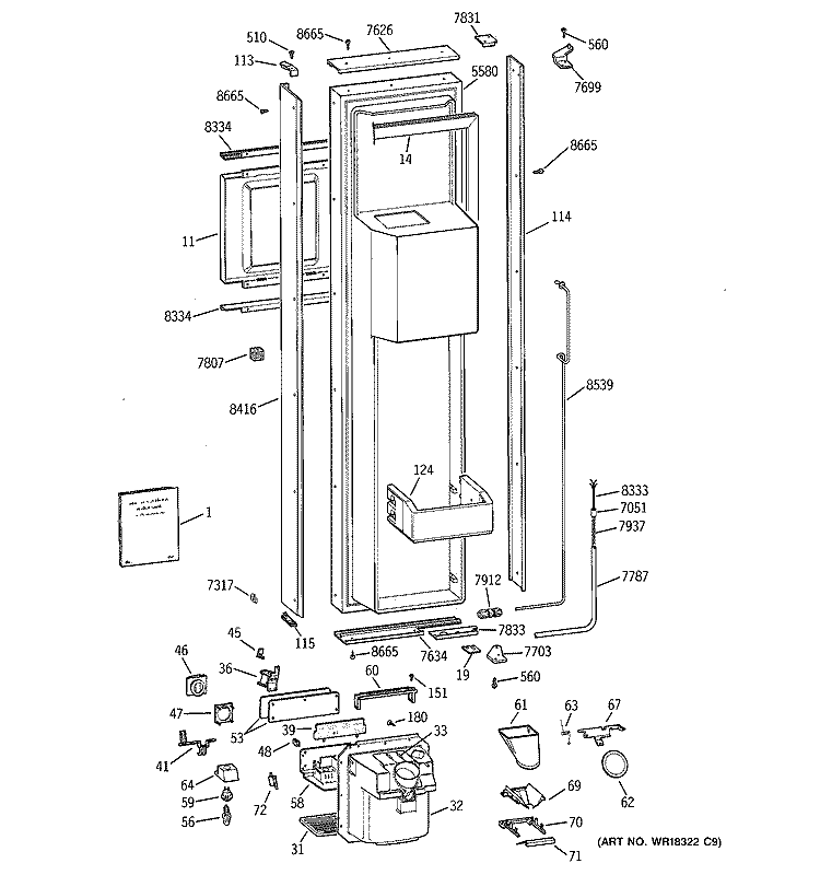 FREEZER DOOR Diagram and Parts List for ZISB36DYA  General Electric Refrigerator