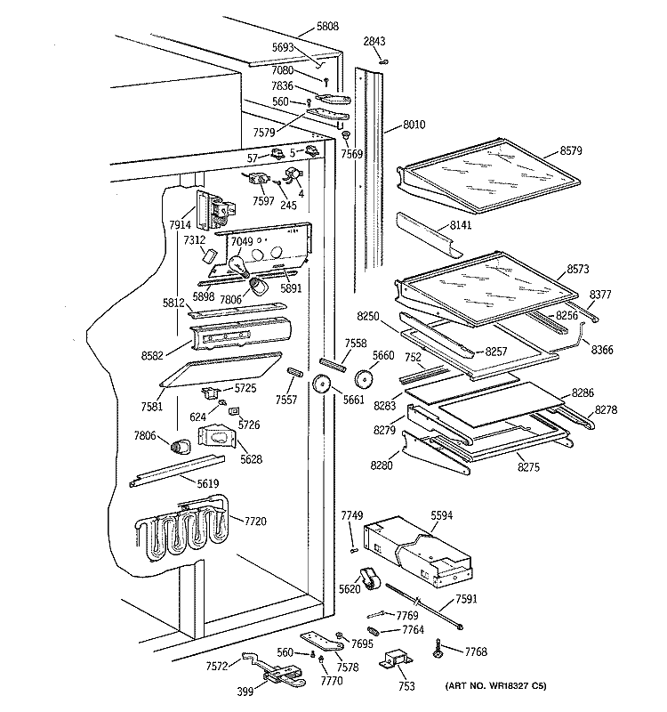 FRESH FOOD SECTION Diagram and Parts List for ZISB36DYA  General Electric Refrigerator