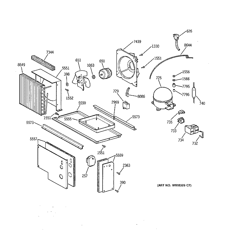 UNIT PARTS Diagram and Parts List for ZISB36DYA  General Electric Refrigerator