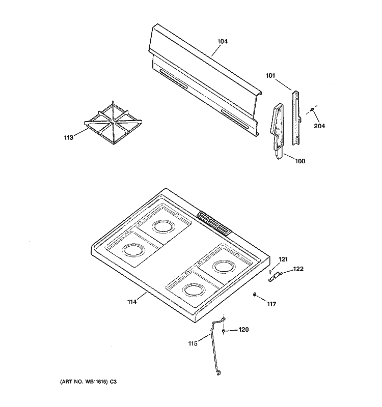 COOKTOP Diagram and Parts List for JGBS04BEW2AD  General Electric Range