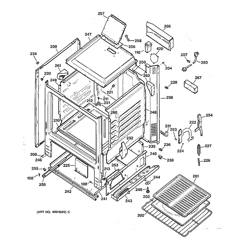 BODY PARTS Diagram and Parts List for JGBS04BEW2AD  General Electric Range