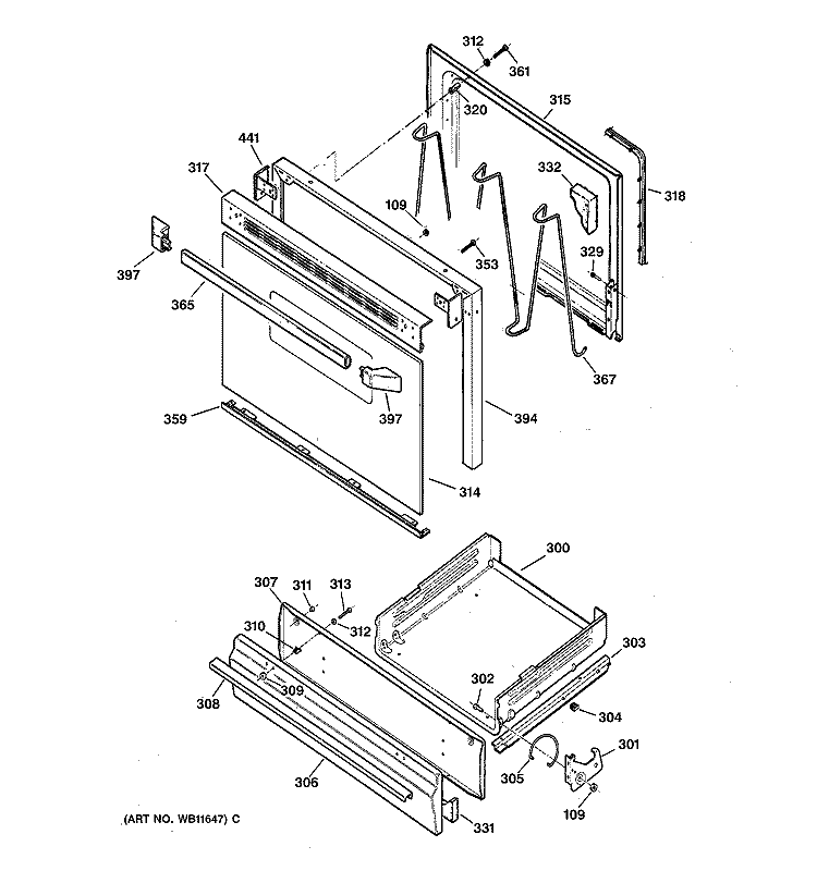 DOOR & DRAWER PARTS Diagram and Parts List for JGBS04BEW2AD  General Electric Range