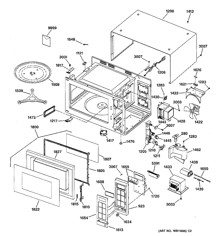 Section Diagram and Parts List for JE740GW01  General Electric Microwave