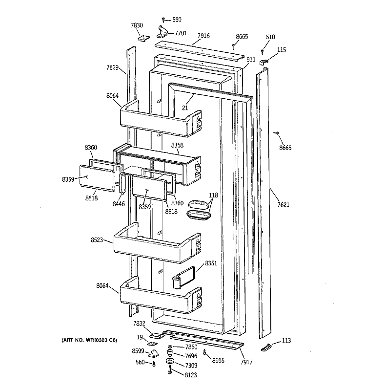 FRESH FOOD DOOR Diagram and Parts List for ZISB48DYA  General Electric Refrigerator