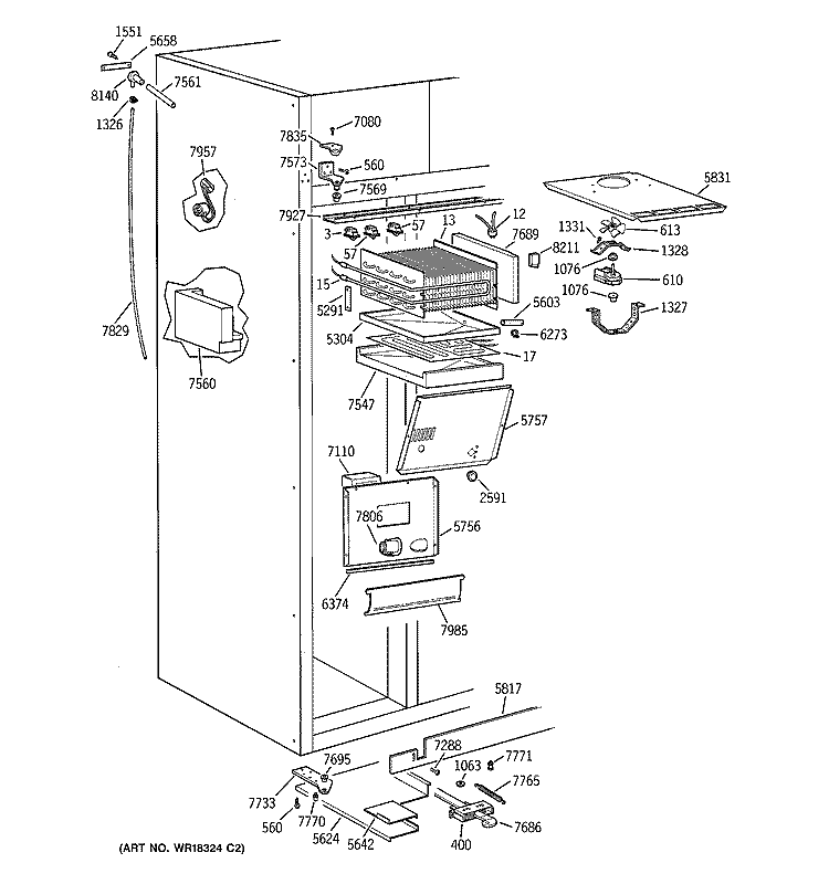 FREEZER SECTION Diagram and Parts List for ZISB48DYA  General Electric Refrigerator