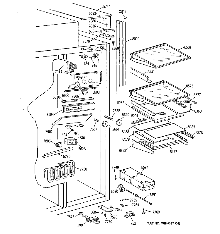 FRESH FOOD SECTION Diagram and Parts List for ZISB48DYA  General Electric Refrigerator