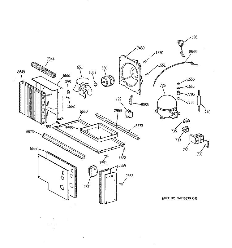 UNIT PARTS Diagram and Parts List for ZISB48DYA  General Electric Refrigerator