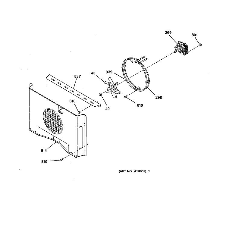 CONVECTION FAN Diagram and Parts List for ZET737BW1BB  General Electric Wall Oven