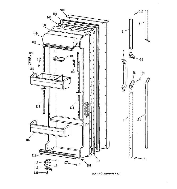FRESH FOOD DOOR Diagram and Parts List for TFZ22PRYDWW  General Electric Refrigerator