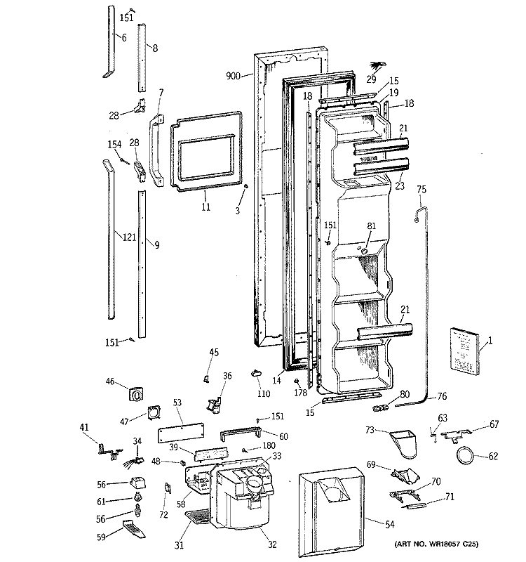 FREEZER DOOR Diagram and Parts List for TFK25PRYEAA  General Electric Refrigerator