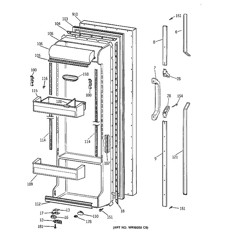 FRESH FOOD DOOR Diagram and Parts List for TFK25PRYEAA  General Electric Refrigerator