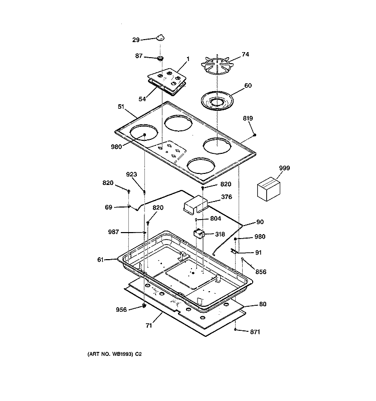 COOKTOP Diagram and Parts List for JGP622ER3WH  General Electric Cooktop