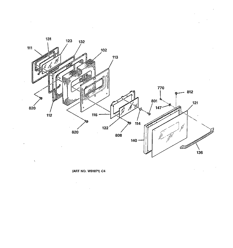 DOOR Diagram and Parts List for JSP38GV1BB  General Electric Range