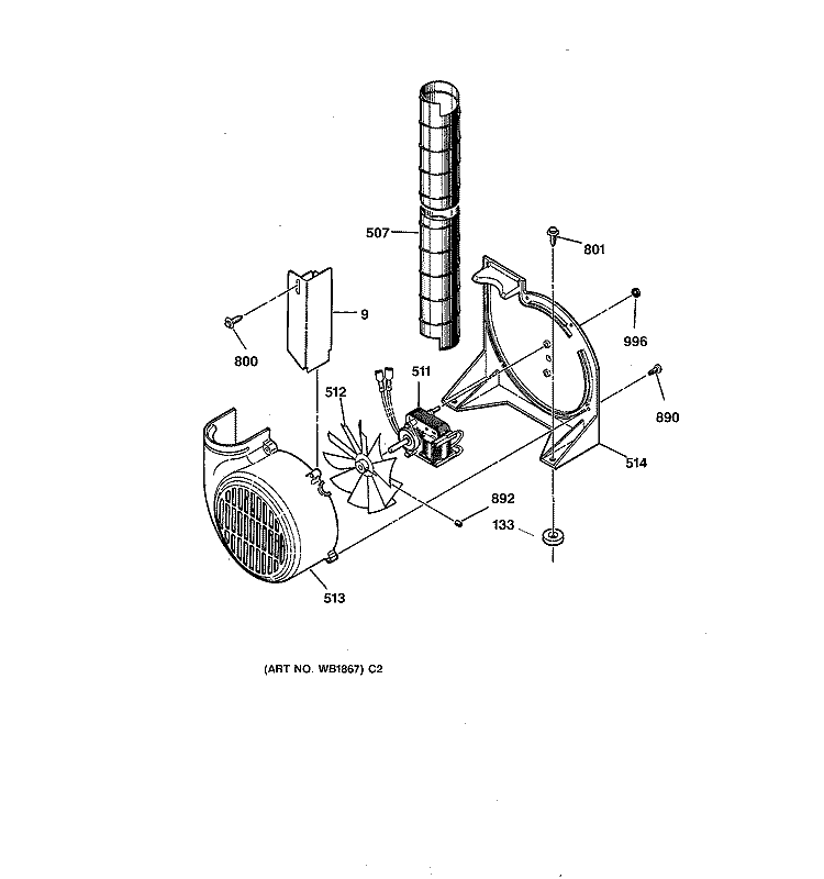 BLOWER SECTION Diagram and Parts List for JSP38GV1BB  General Electric Range