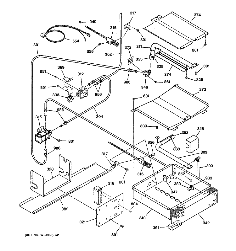 OVEN BURNER PARTS Diagram and Parts List for JGSP44AEV1AA  General Electric Range