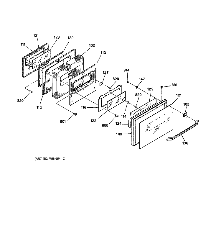 OVEN DOOR Diagram and Parts List for JGSP44AEV1AA  General Electric Range