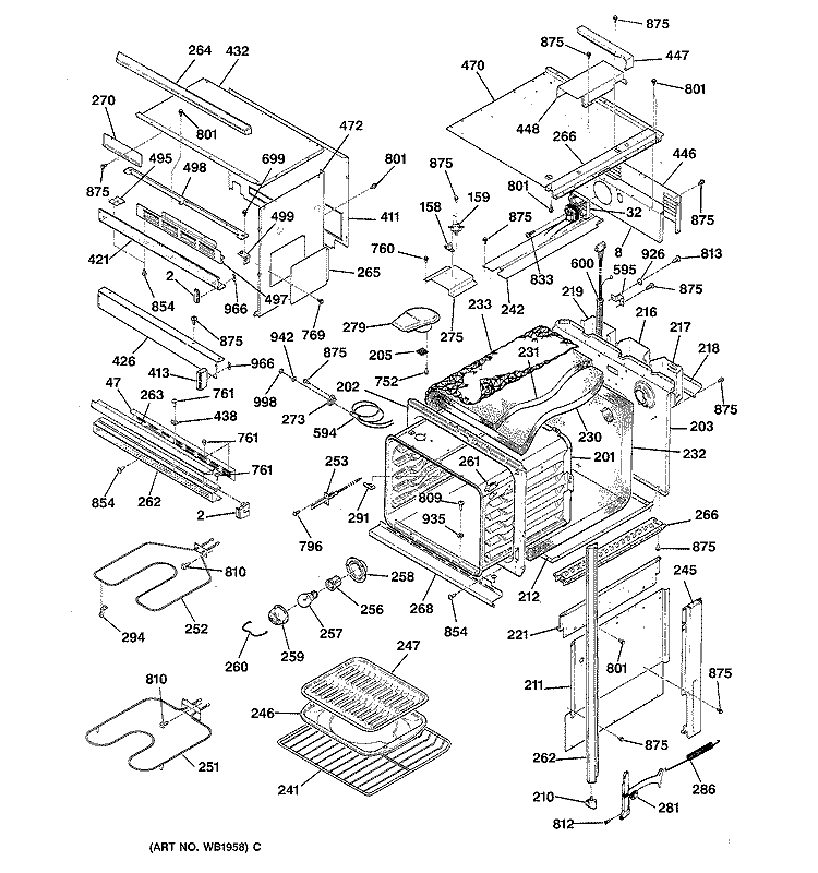 OVEN BODY SECTION Diagram and Parts List for JKP77WV1WW  General Electric Microwave Oven Combo