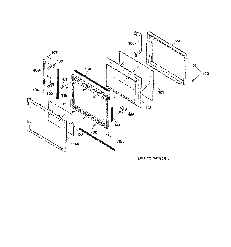 MICROWAVE DOOR Diagram and Parts List for JKP64GV1BB  General Electric Microwave Oven Combo