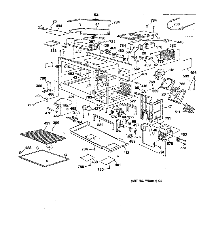 MICROWAVE BODY SECTION Diagram and Parts List for JKP64GV1BB  General Electric Microwave Oven Combo