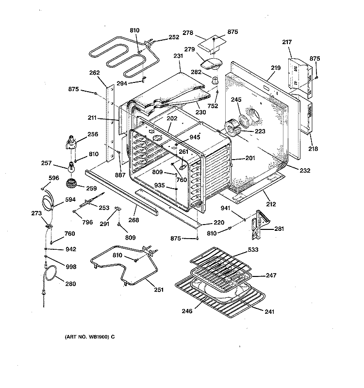 BODY PARTS Diagram and Parts List for JTP18AW1AA  General Electric Wall Oven