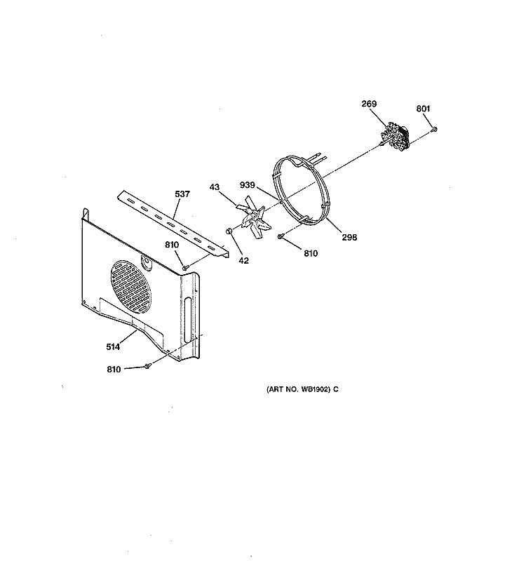 BLOWER Diagram and Parts List for JTP18AW1AA  General Electric Wall Oven