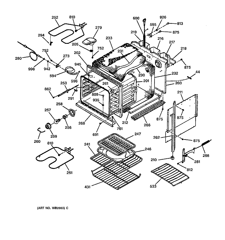 BODY PARTS Diagram and Parts List for JKP18BW1BB  General Electric Wall Oven