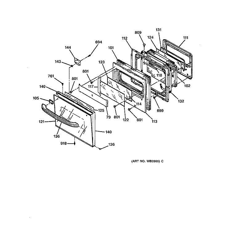 OVEN DOOR Diagram and Parts List for JKP18BW1BB  General Electric Wall Oven