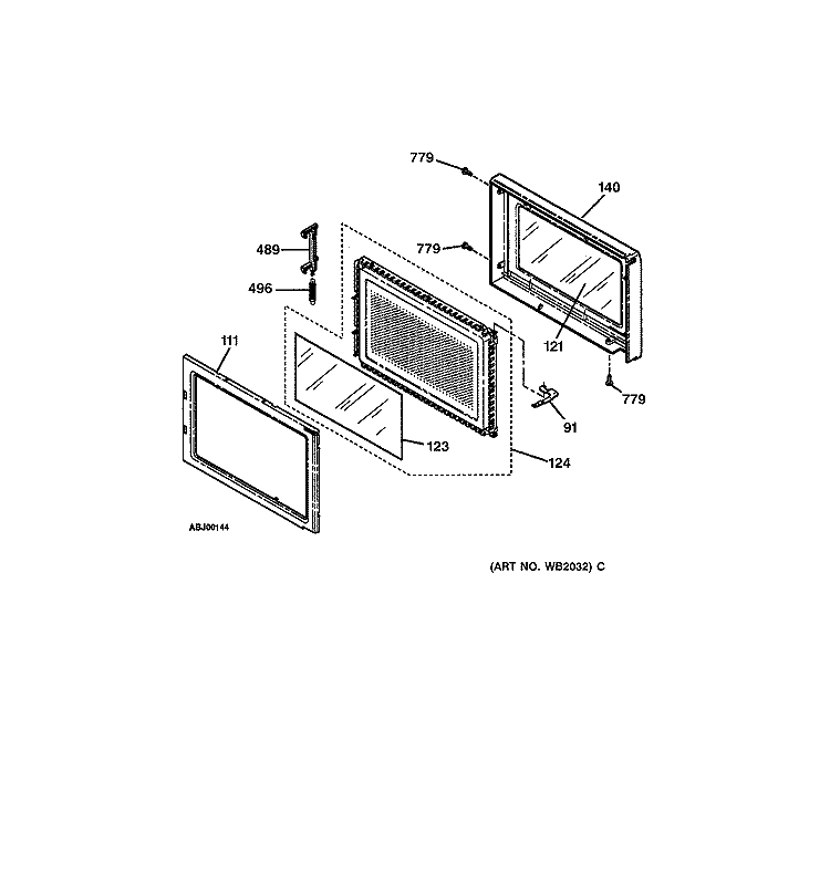 MICROWAVE OVEN DOOR Diagram and Parts List for JTP95BW1BB  General Electric Microwave Oven Combo